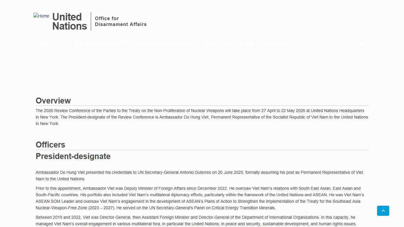 Treaty on the Non-Proliferation of Nuclear Weapons -EleventhReview Conference (2026) United Nations